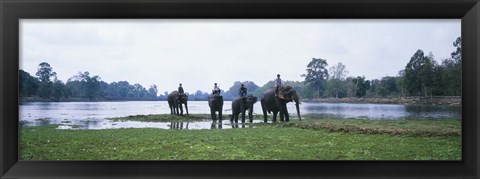 Framed Siem Reap River &amp; Elephants Angkor Vat Cambodia Print