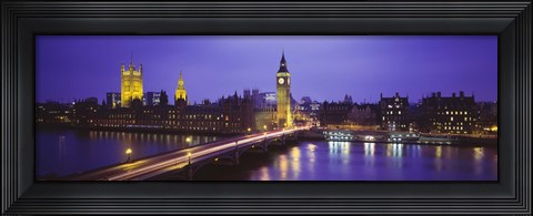 Framed Big Ben Lit Up At Dusk, Houses Of Parliament, London, England, United Kingdom Print