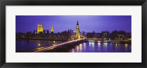 Framed Big Ben Lit Up At Dusk, Houses Of Parliament, London, England, United Kingdom Print