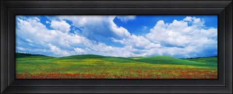 Framed Open Field, Hill, Clouds, Blue Sky, Tuscany, Italy Print