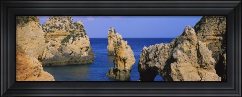 Framed Rock formations in the sea, Algarve, Lagos, Portugal Print