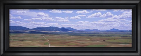 Framed High angle view of a dirt road passing through a landscape, Consuegra, La Mancha, Spain Print