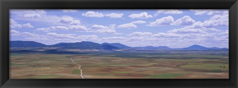 Framed High angle view of a dirt road passing through a landscape, Consuegra, La Mancha, Spain Print