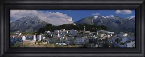 Framed High angle view of a village on a mountainside, Iznalloz, Granada, Andalusia, Spain Print