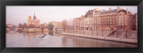 Framed Buildings Near Seine River, Notre Dame, Paris, France Print