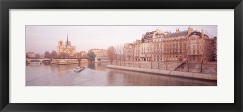 Framed Buildings Near Seine River, Notre Dame, Paris, France Print