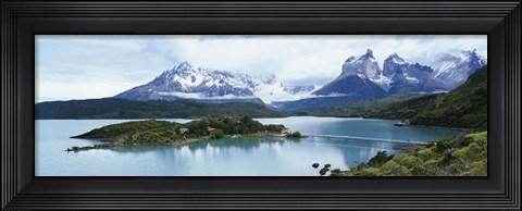 Framed Island in a lake, Lake Pehoe, Hosteria Pehoe, Cuernos Del Paine, Torres del Paine National Park, Patagonia, Chile Print