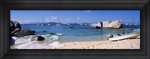 Framed Tourists enjoying on the beach, The Baths, Virgin Gorda, British Virgin Islands Print