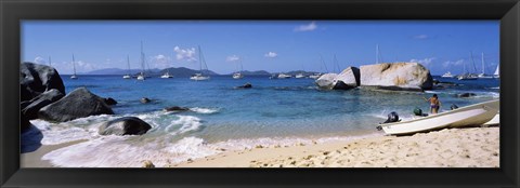 Framed Tourists enjoying on the beach, The Baths, Virgin Gorda, British Virgin Islands Print