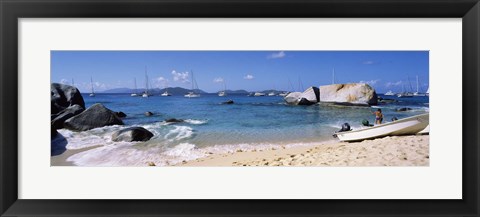 Framed Tourists enjoying on the beach, The Baths, Virgin Gorda, British Virgin Islands Print