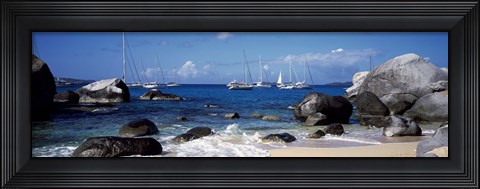 Framed Sailboats in the sea, The Baths, Virgin Gorda, British Virgin Islands Print
