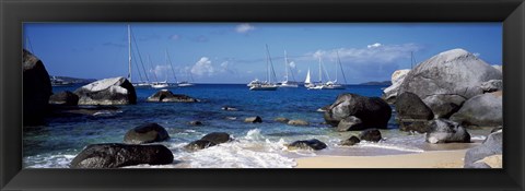 Framed Sailboats in the sea, The Baths, Virgin Gorda, British Virgin Islands Print