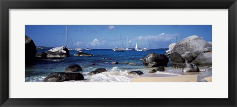 Framed Sailboats in the sea, The Baths, Virgin Gorda, British Virgin Islands Print