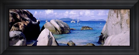 Framed Boulders on a coast, The Baths, Virgin Gorda, British Virgin Islands Print