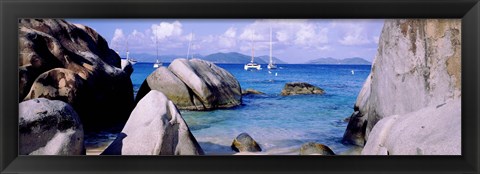 Framed Boulders on a coast, The Baths, Virgin Gorda, British Virgin Islands Print