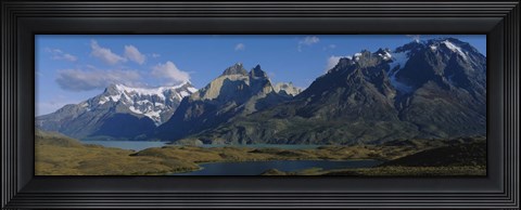Framed Lake in front of mountains, Jagged Peaks, Lago Nordenskjold, Torres Del Paine National Park, Patagonia, Chile Print