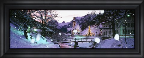 Framed Church on a snow covered hill, Rothenburg, Bavaria, Germany Print