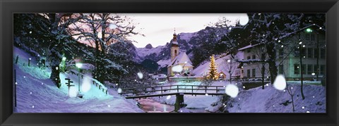 Framed Church on a snow covered hill, Rothenburg, Bavaria, Germany Print