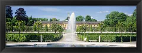 Framed Fountain in a garden, Potsdam, Germany Print