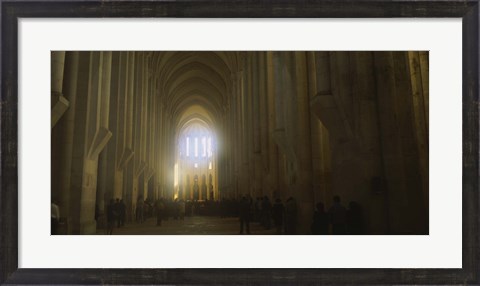 Framed Group of people in the hallway of a cathedral, Alcobaca, Portugal Print