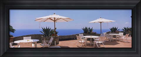 Framed Patio umbrellas in a cafe, Positano, Amalfi Coast, Salerno, Campania, Italy Print
