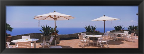 Framed Patio umbrellas in a cafe, Positano, Amalfi Coast, Salerno, Campania, Italy Print