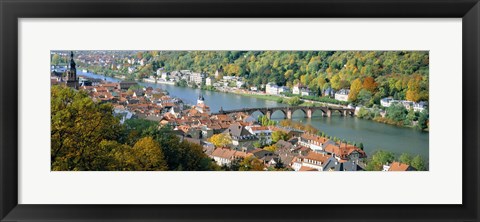 Framed Aerial view of a city at the riverside, Heidelberg, Baden-Wurttemberg, Germany Print