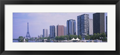 Framed Skyscrapers at the waterfront with a tower in the background, Seine River, Eiffel Tower, Paris, Ile-De-France, France Print