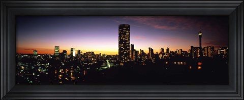 Framed Buildings in a city lit up at night, Johannesburg, South Africa Print