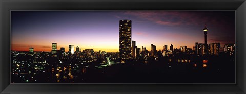 Framed Buildings in a city lit up at night, Johannesburg, South Africa Print