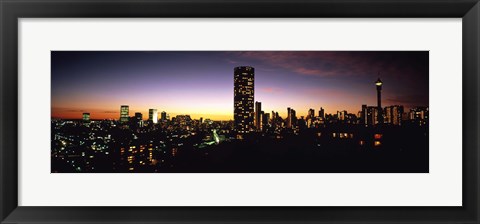 Framed Buildings in a city lit up at night, Johannesburg, South Africa Print