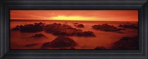 Framed Foggy beach at dusk, Pebble Beach, Monterey County, California, USA Print
