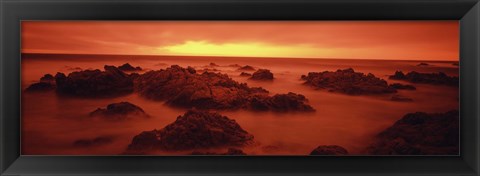 Framed Foggy beach at dusk, Pebble Beach, Monterey County, California, USA Print