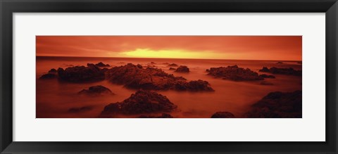 Framed Foggy beach at dusk, Pebble Beach, Monterey County, California, USA Print