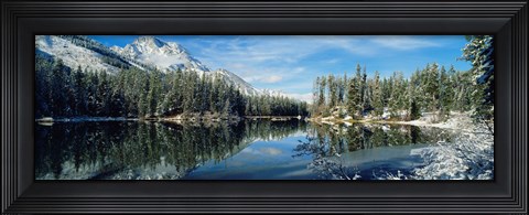 Framed Reflection of trees in a lake, Yellowstone National Park, Wyoming, USA Print