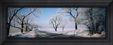 Framed Road passing through winter fields, Illinois, USA Print