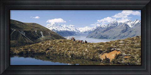Framed Horse Trekking Mt Cook New Zealand Print