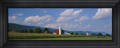 Framed Cultivated field in front of a barn, Kishacoquillas Valley, Pennsylvania, USA Print