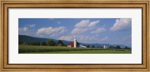 Framed Cultivated field in front of a barn, Kishacoquillas Valley, Pennsylvania, USA Print