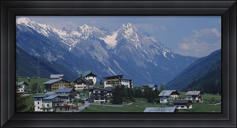 Framed High angle view of a village on a landscape and a mountain range in the background, St. Anton, Austria Print