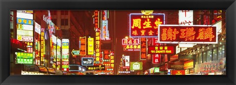 Framed Downtown Hong Kong at Night, China Print