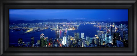 Framed Hong Kong with Bright Blue Night Sky, China Print