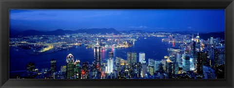 Framed Hong Kong with Bright Blue Night Sky, China Print