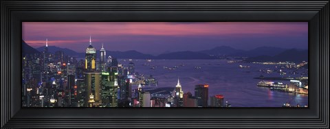 Framed Hong Kong with Pink and Purple Night Sky, China Print