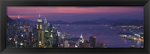 Framed Hong Kong with Pink and Purple Night Sky, China Print