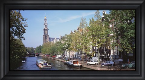 Framed Church along a channel in Amsterdam Netherlands Print