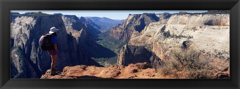 Framed Female hiker standing near a canyon, Zion National Park, Washington County, Utah, USA Print