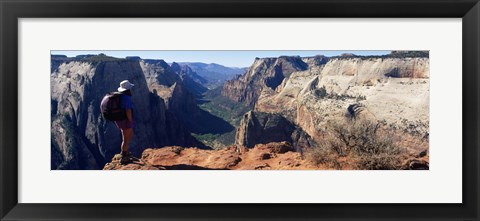Framed Female hiker standing near a canyon, Zion National Park, Washington County, Utah, USA Print