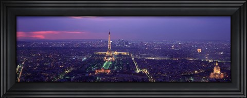 Framed Aerial view of a city at twilight, Eiffel Tower, Paris, Ile-de-France, France Print