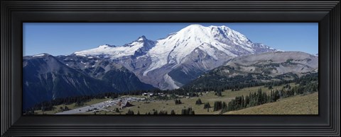 Framed Snowcapped mountain, Mt Rainier, Mt Rainier National Park, Pierce County, Washington State, USA Print